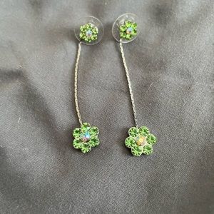 Green dangly flower earrings